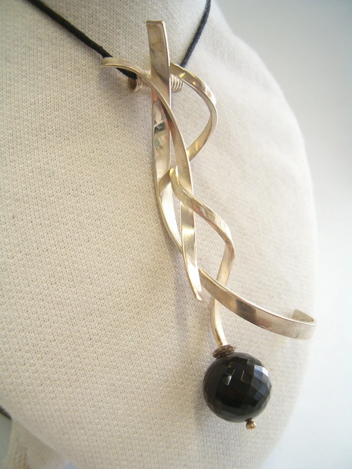 Ciondolo in ARGENTO 925 con OSSIDIANA naturale - pendente pietra dura girocollo - Immagine 3 di 4