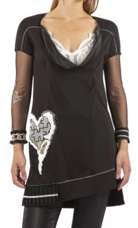 Robe Tunique Elisa Cavaletti Taille XXL/48 - Gris - Boutons Bijoux - Occasion Comme Neuve