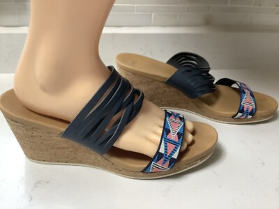 TEVA MOSAIC PRINT LEATHER ARRABELLE SLIDE WEDGE SANDALS SZ
