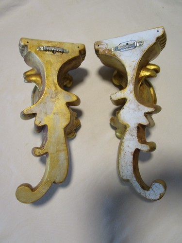 Vintage Wall Sconce Gold Gilt Corbel Display Beaded Shelf Ornate Pair 12.25" T - Picture 6 of 12
