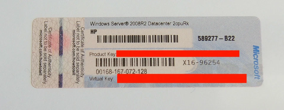 Windows Server 2008 R2 Datacenter 2CPU ROK 64Bit + DVD HP-Nr.: 589277-B22 *NEU* - Bild 2 von 3