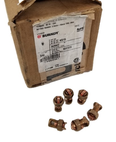 100 BURNDY KS15 Split Bolt Connector Copper Run/Tap: #10-8 AWG Stranded NEW