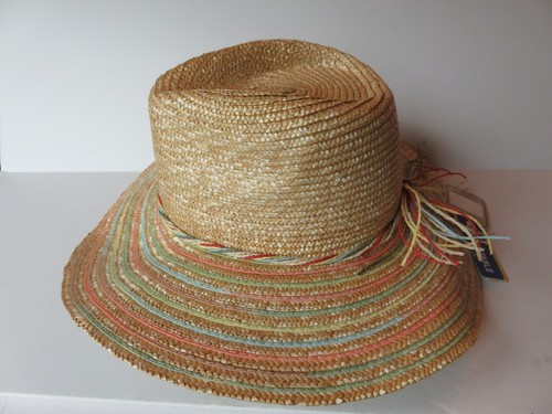 NEW San Diego Hat Company Brown Pastel Colorful Sun Hat Floppy Woven Straw UPF50 - Picture 3 of 11