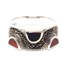  SIZE 6,7,8 CARNELIAN  ONYX Stones RING Marcasite .925 STERLING SILVER