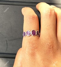 Elegant Ruby Gemstone 925 Sterling Silver Bezel Band Engagement Ring US 7