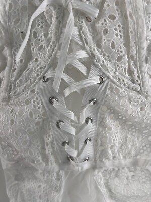 VICTORIA\'S SECRET Bunny Feather Ears NEW White+Lace Gloves+FOREVER 21 Corset Vtg 80s Dk Green Midi Dress S Lace Collar Carved Buttons USA  main image 3