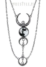 RESTYLE FULL MOON CRESCENT PENDANT OCCULT SCARY EMO GOTH CHARM SILVER NECKLACE