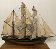 Antique Vintage sailing ship boat model Wooden hand made with sails