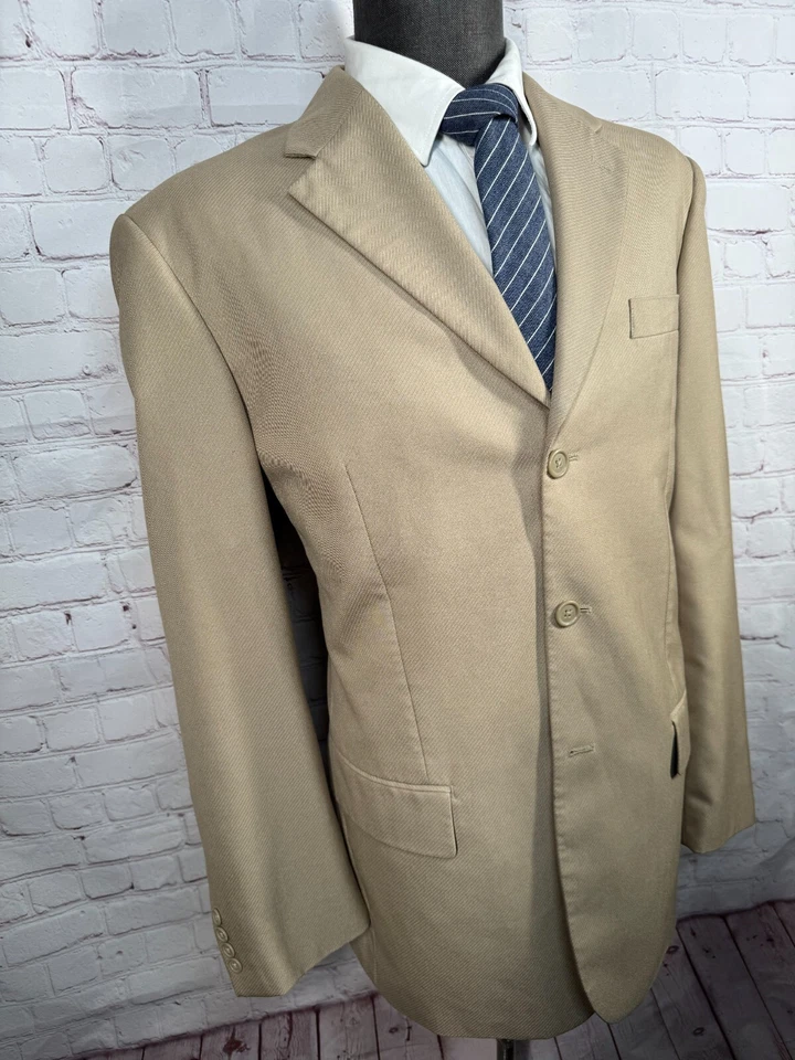 PERRY ELLIS Mens Brown Tan REG FIT 3 Button Suit Sport Coat Blazer Jacket 44XL - Image 3 of 4