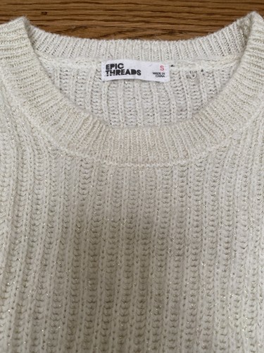 EPIC THREADS Sparkly Thread Off-White Ivory Sweater Mesh Polka Dot Peplum Size S - Picture 2 of 3