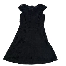 J Crew Black Eyelet Cap Sleeve Cotton Fit and Flare Dress Size 6