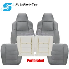 For 2002-2007 Ford F250 Lariat Perforated Leather Seat Cover Gray & Foam Cushion