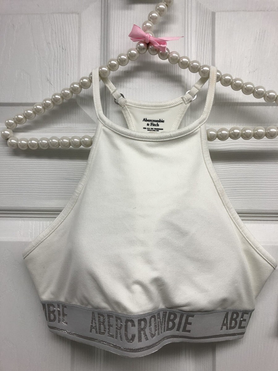 ABERCROMBIE FITCH Sports Bra Size S White Silver Band UK