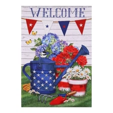 NEW Style Selections Garden Flag 12.5” X 18” - Welcome Flag - USA, Flower Pots 