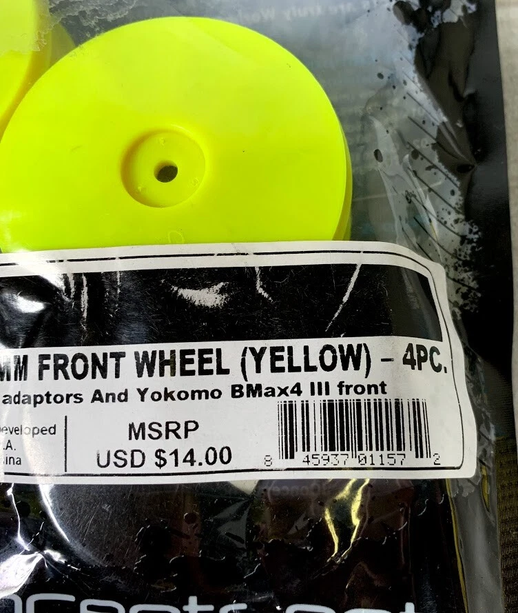 JConcepts 3368Y 1/10th Bullet 60mm Front Wheels Yellow Kyosho ZX6 XRay Yokomo H7 - Image 2 of 4