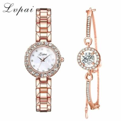 Damen Frauen Mädchen Chronograph Designer Stil Kristalle Glitzer Uhr & Armband 