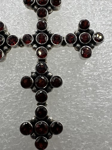 STERLING SILVER GARNET VERY LARGE HOLY CROSS PENDANT 1 7/8” X 3” - 19.8g - B6 - 第 10/17 張圖片