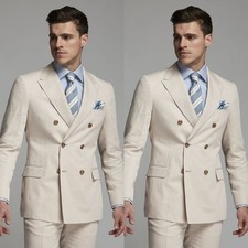 White Men's Suits Peak Lapel Double Breasted Business Wedding Party Men Tuxedos