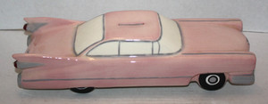 Ronnie's Ceramics 11.75 inch Ceramic Pink Cadillac Coin Bank 1987 Made USA