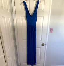 David's Bridal Blue V-Neck Sleeveless Chiffon A-Line Maxi Dress Size 12 F15084