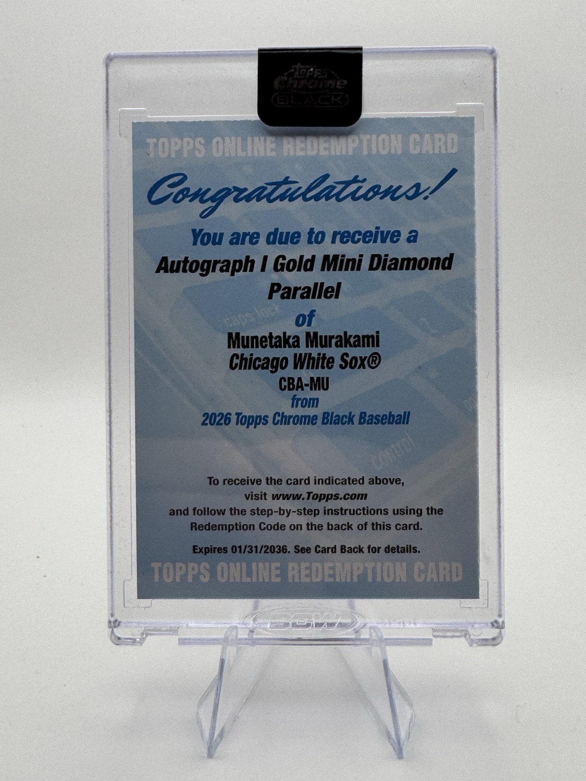 26 Topps Chrome Black Munetaka Murakami Gold Mini Diamond Auto /50 Redemption RC