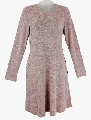 Pulloverkleid mit seitlichen Knöpfen Damen klein Langarm Damen Tunika rosa Taschen