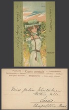 Raphael Kirchner 1901 Old UB Postcard Les Parfums Reseda, Perfumes, Glamour Girl