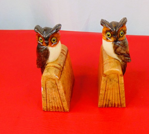 Pair of Owl Bookends Alabaster Made in Italy