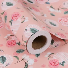 Pink Floral Wrapping Paper Jumbo Roll 17 in x 60 ft, Vintage Flower Gift Wrap fo