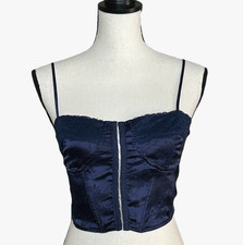 LA Hearts Y2K Crop Bustier Corset Top S Blue Lace Up Whimsigoth Grunge
