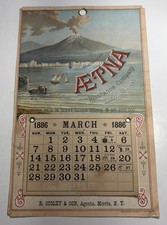 1886 Aetna Insurance Calendar Hartford Connecticut Mt Etna Volcano Morris NY