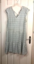Papaya Plus Size Blue & White Gingham Knee Length Tiered Dress Size 20 uk