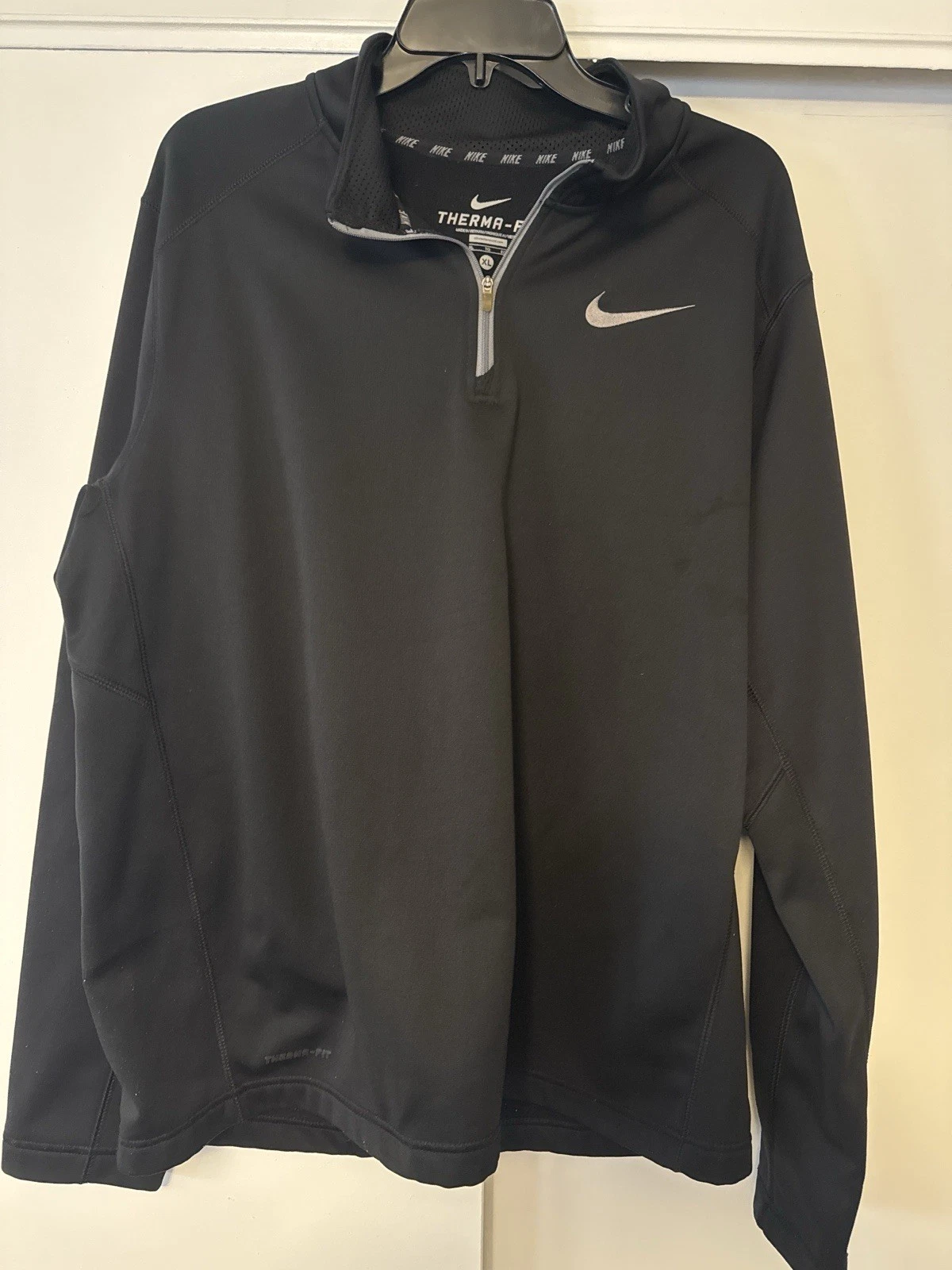 Nike Therma Fit Pullover XL Black Quarter Zip Swoosh Athletic Sweatshirt