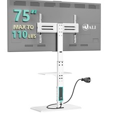 Floor TV Stand w/ Power Outlet AV Shelf 32-75 110lb Swivel White TVDVD-6PW