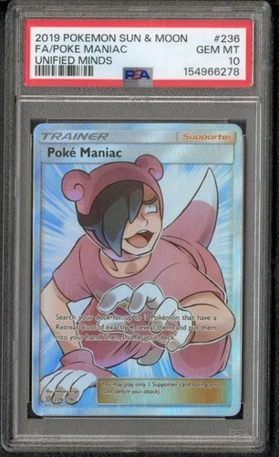 2019 Pokemon Sun & Moon Unified Minds Full Art Poke Maniac #236 PSA 10 GEM MINT
