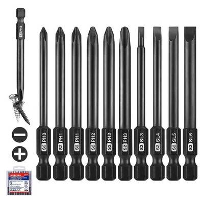 Workpro S2 Steel Magnetic Phillips & Slotted Driver Bits 10PCS 1/4'' Hex