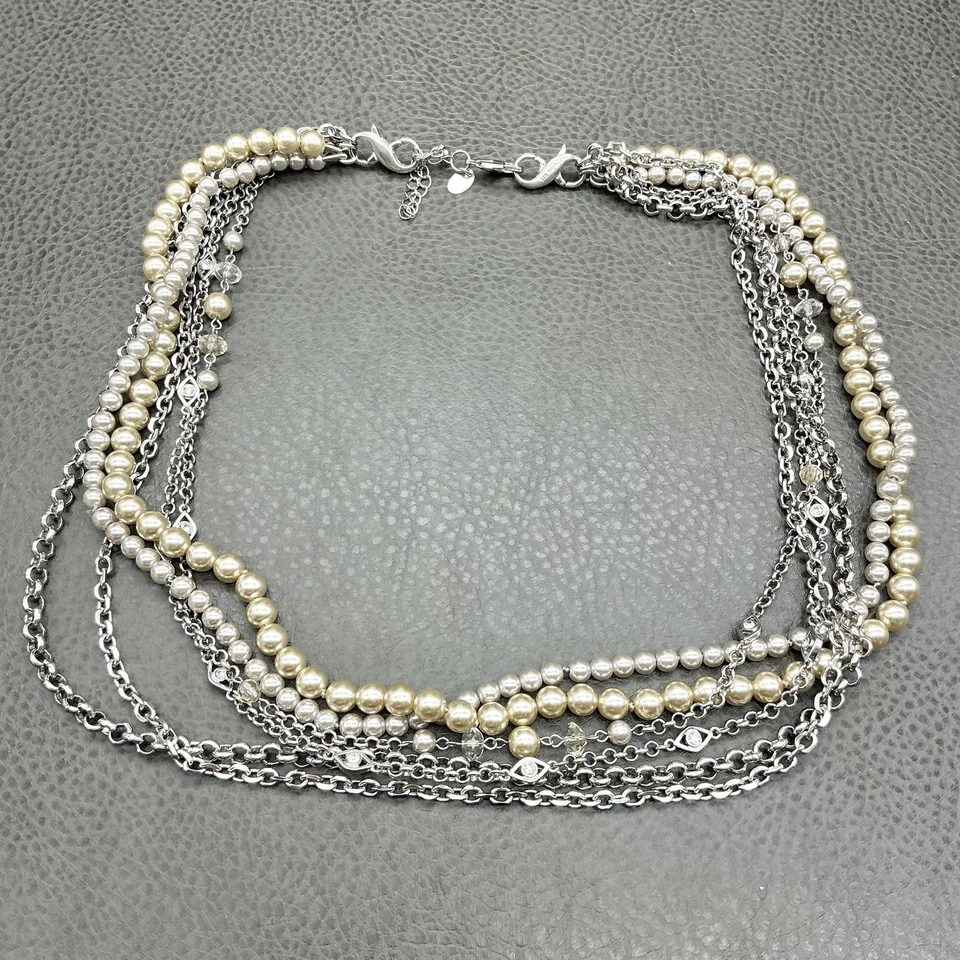 Collar de cadena Lia Sophia multihilo imitación perla tono plata en capas declaración Foto 2 de 4