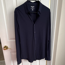 Rhone Men's Navy Solid Button-Up Shirt M slim fit Long Sleeve