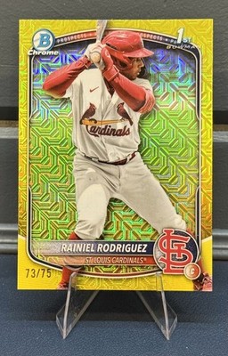 2025 Bowman Chrome Prospects Rainiel Rodriguez #BCP200 Yellow Mojo Refractor /75
