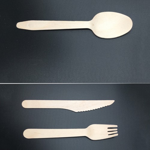 12set Biodegradable Disposable Cutlery Set Wooden Silverware Dinner Utnesils - Bild 4 von 11