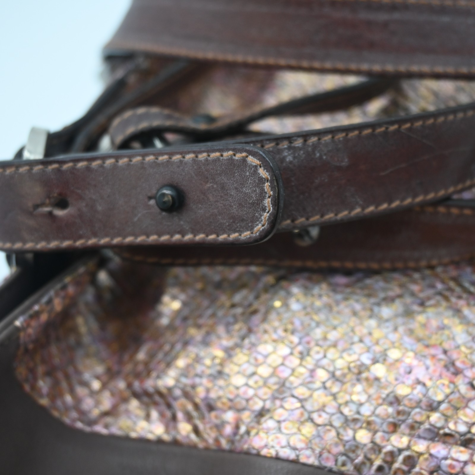 Pauric Sweeney Brown Metallic Python Leather Shou… - image 19