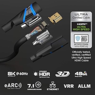 Cable Direct - 1 m - 8K HDMI 2.1 Ultra High Speed   HDMI-Kabel zertifiziert