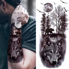 Temporary Tattoo - Wolf Vintage Party Body Men Design Fake Animal Tiger Sleeve