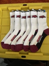 Qty 6 Arkansas Razorbacks Logo Socks NCAA FBF For Bare Feet LG Large
