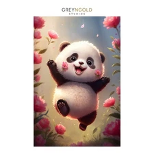Happy Cute Little Panda Poster Wall Art Print pick size A4/A3/A2/90x60cm