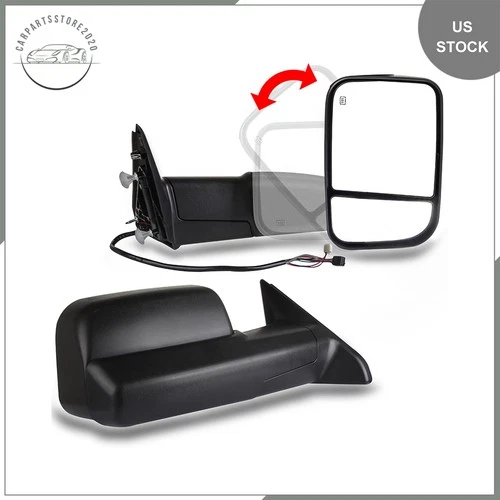 For Dodge Ram 1500 3500 2500 Tow Side Mirrors Pair Set Black Power Heated Towing