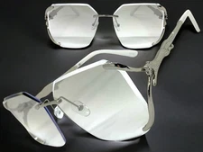 Classic Elegant Vintage Retro Style SUNGLASSES Rimless Silver Frame Clear Lens