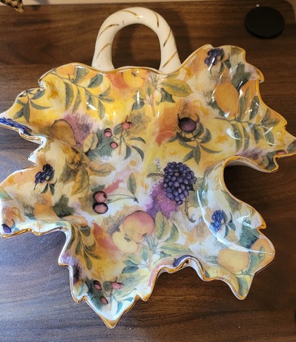 Royal Danube, Autumn Fruits Pattern Leaf Trinket Nut Candy Dish Gold Trim - Picture 5 of 5