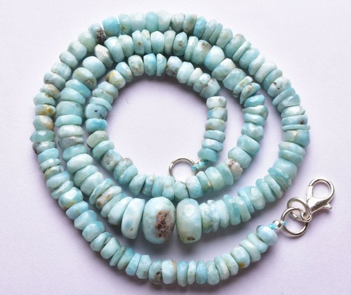 SUPER QUALITY NATURAL LARIMAR Faceted RONDELLE BIG BEADS NECKLACE 5 TO 11 MM 16" - Picture 5 of 8