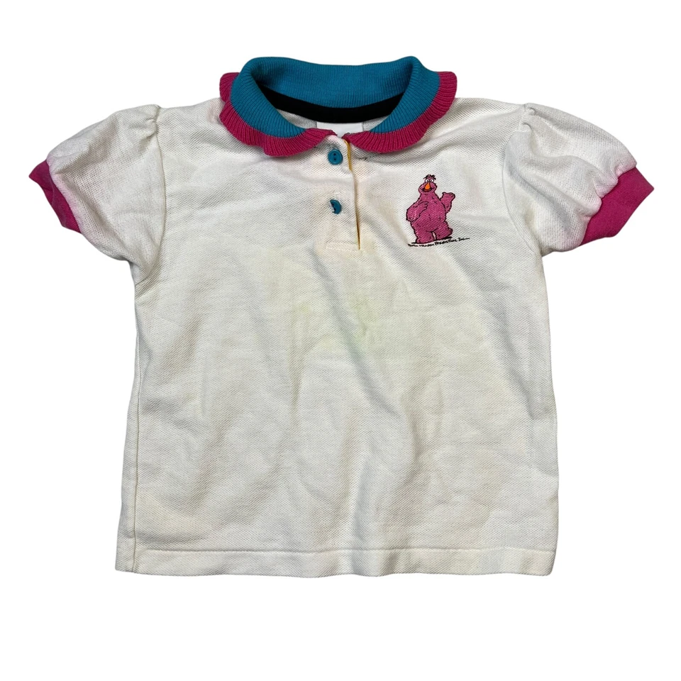 Camisa Polo Calle Sésamo De Colección Años 80 Telly Monstruo Cuello Volantes DEFECTUOSA Niña Niño Pequeño 4 Foto 3 de 4